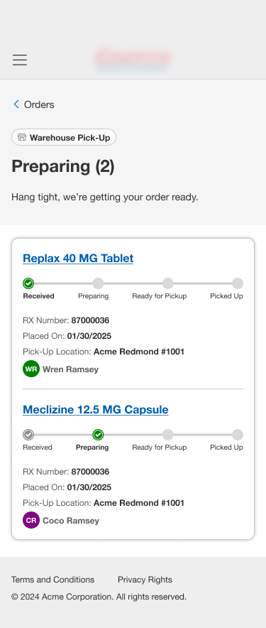 Received orders list